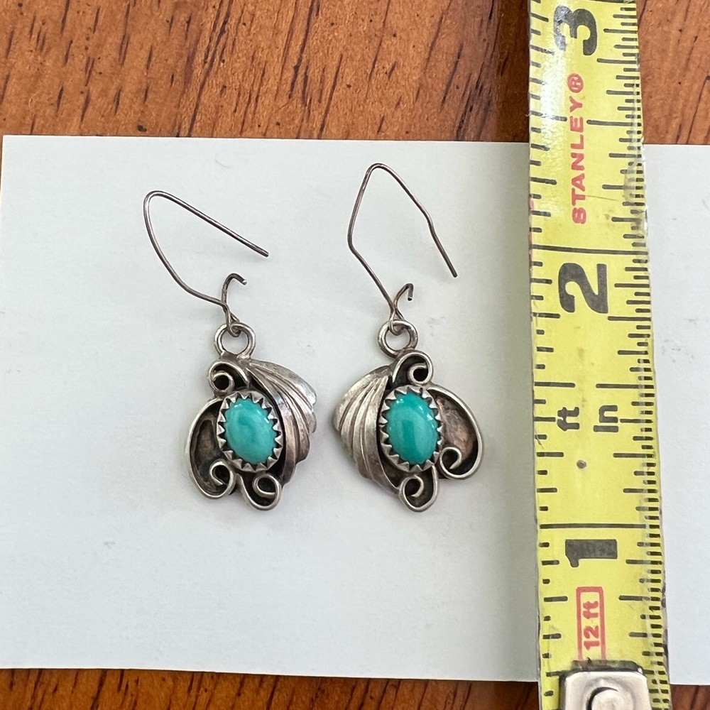 Vintage Silver and Turquoise Dangle Earrings - Picture 4 of 5